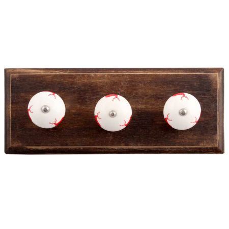 Red Standing Rein Deer Pattern Ceramic Wooden Hooks